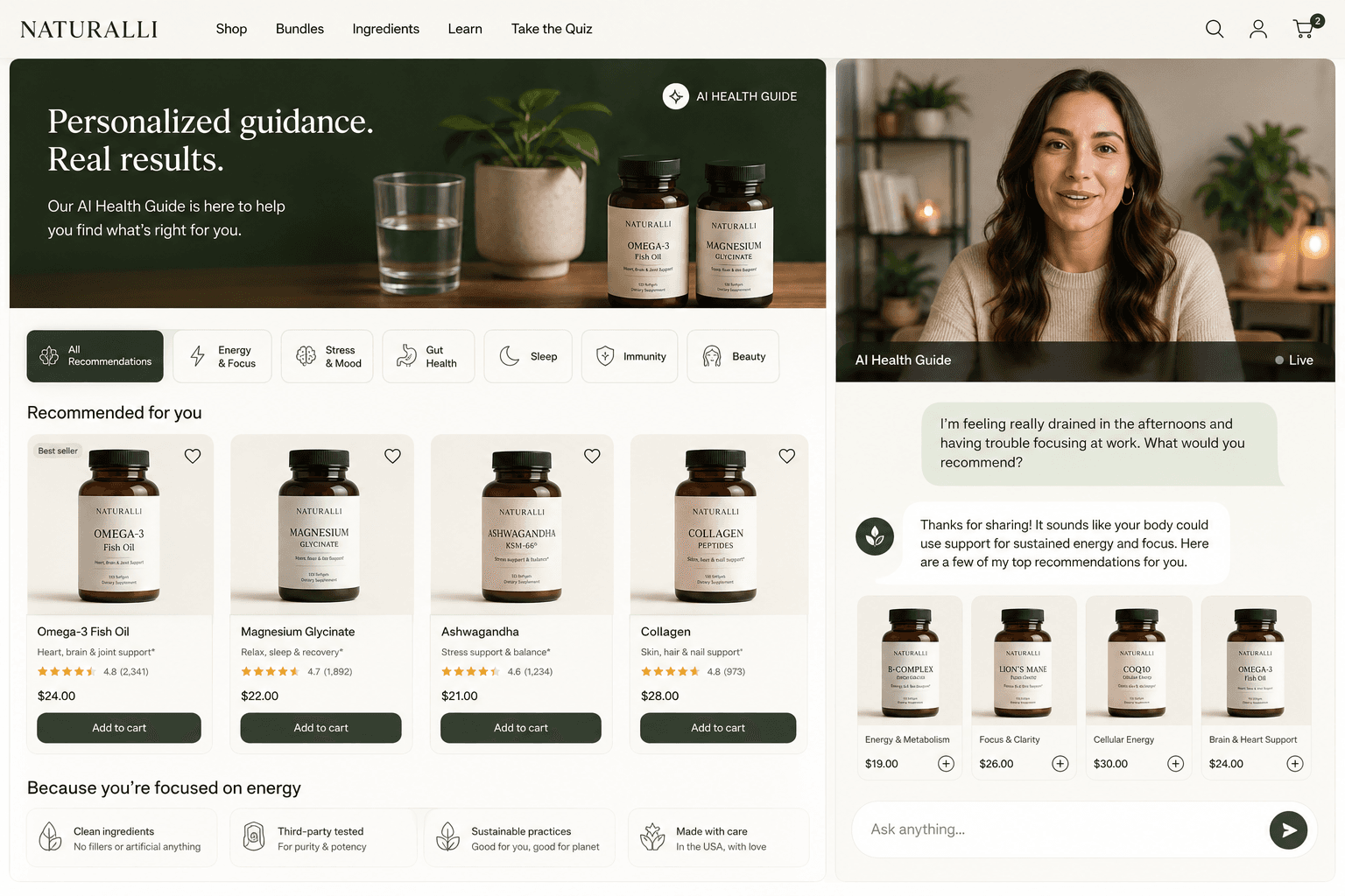 Shoppers stopped browsing, they started asking — an AI brand agent answering a shopper on a brand site